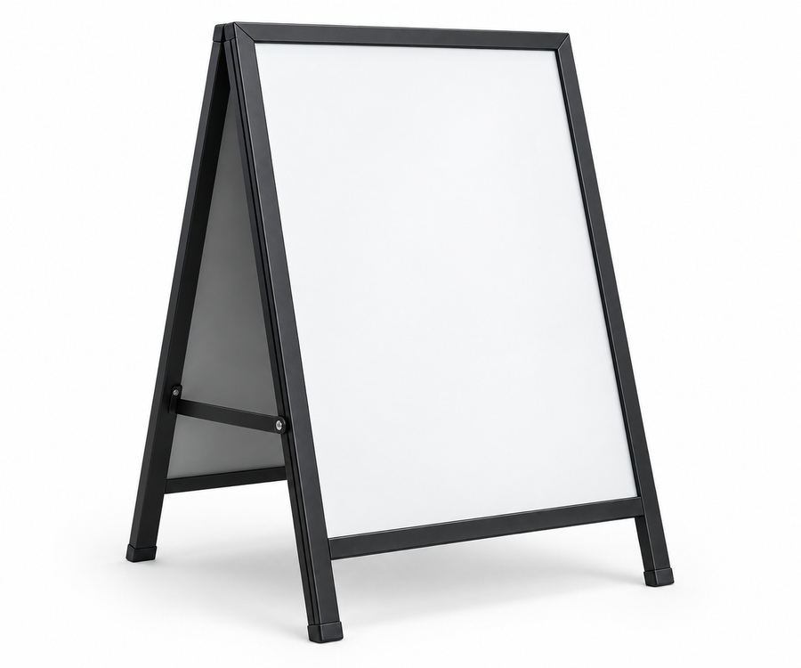 Black A-frame sign display board for business advertising and promotional signage in UAE