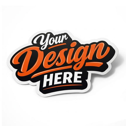 Die-cut promotional sticker with orange and black lettering for branded printing in UAE