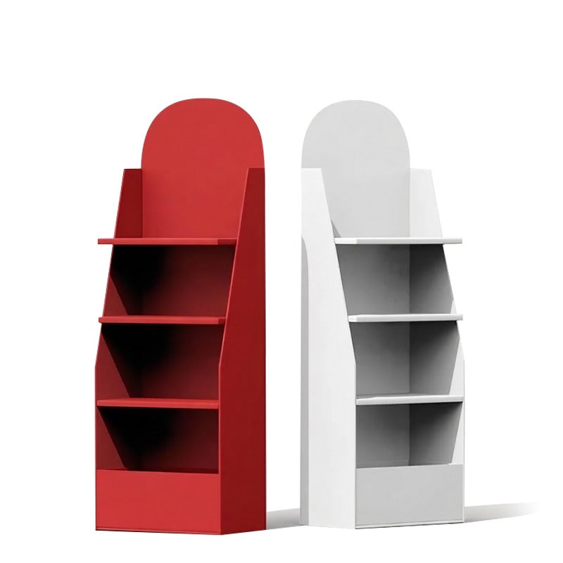 Red and white freestanding retail display stands for product presentation and in-store promotion in UAE